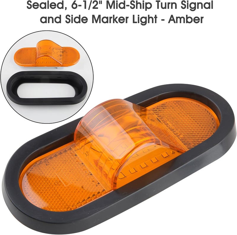 Jamarco 2Pcs 6.5 Inch Oval LED Side Marker Lights and Mid Ship Turn Signal Amber w/Reflex Lens Rubber Grommet Sealed w/3 Prong Wire Pigtail for 6 Inch Oval Led Trailer Mid Turn Marker Lights Reflectorized - Image 2
